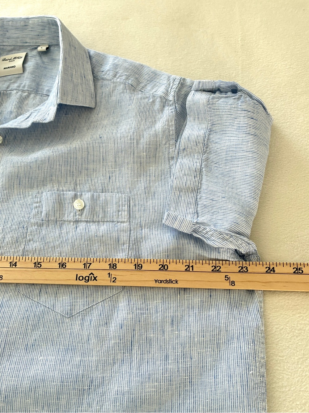 Murano Baird McNutt 100% Linen Shirt L Blue Stripe Short Sleeve Coastal Resort - Picture 8 of 12